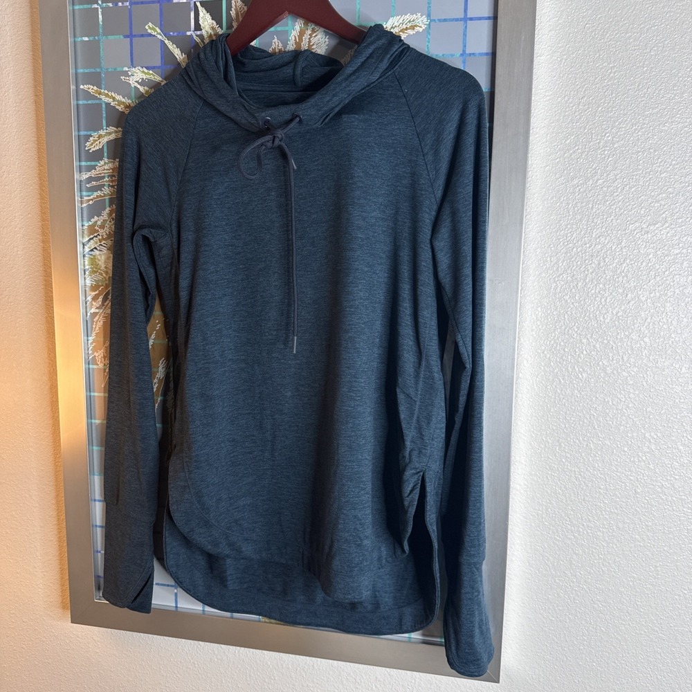 Athleta Jacket Womens Lightweight Pullover Hoodie Blue Thumb Holes Tunic Top